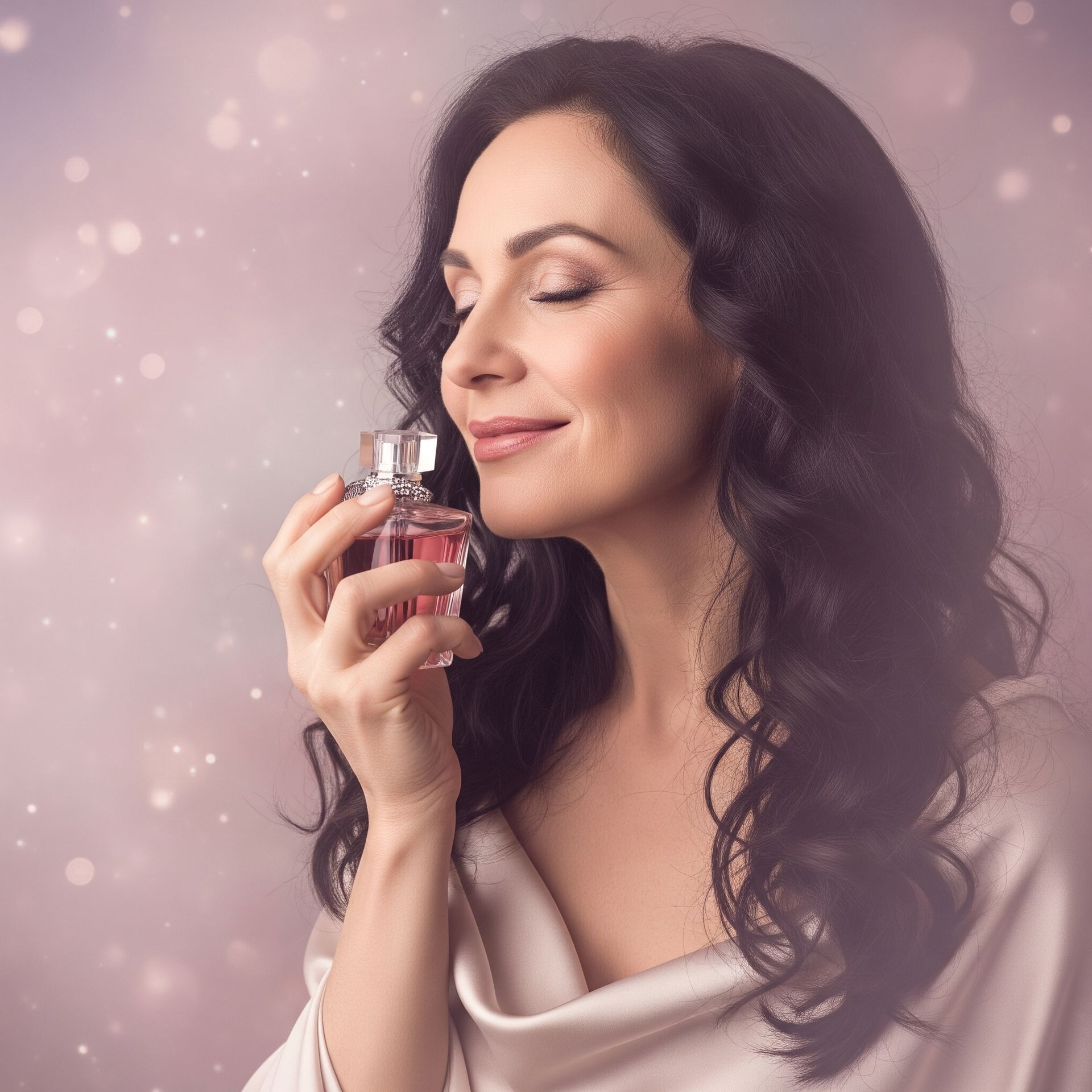 Mujer disfrutando del aroma de un perfume